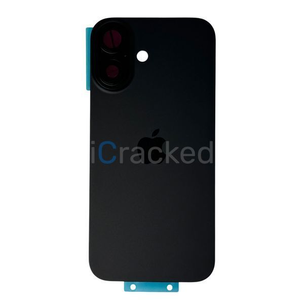 Компанія iCracked. Задня кришка корпусу iPhone 16 Black, звичайний виріз в зборі зі склом камери НФ-00002697 фото